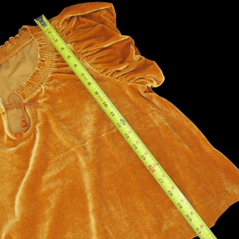 Free People Terese Velvet Top Pumpkin Pie Puff Short Sleeve Women's Medium